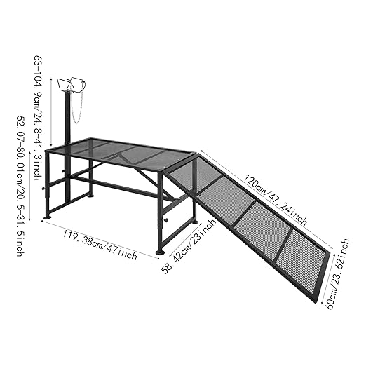 Metal Trimming Stand for Sheep Goat Livestock Stand with Adjustable Height 20.5-31.5in Milking Stand with a Ramp