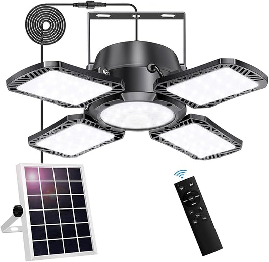 Aqonsie Solar Shed Light Outdoor Indoor, 176LED Solar Powered Motion Sensor Pendant Light Daytime Available, Solar Indoor Lights with 5 Lighting Modes & Remote for Shed Gazebo Barn Garage Home