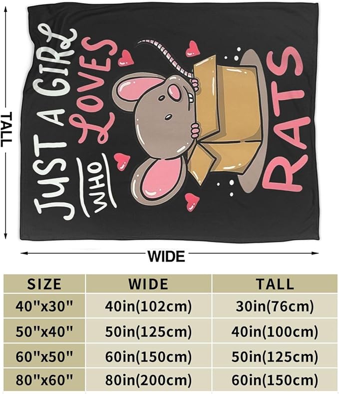 Mouse Rat Blanket Super Cozy Soft Mouse Rat Throw Blanket Warm Plush Fluffy Just a Girl Who Loves Rats Lightweight Fleece Flannel Gifts Blankets for Kids Adults 60"x50"