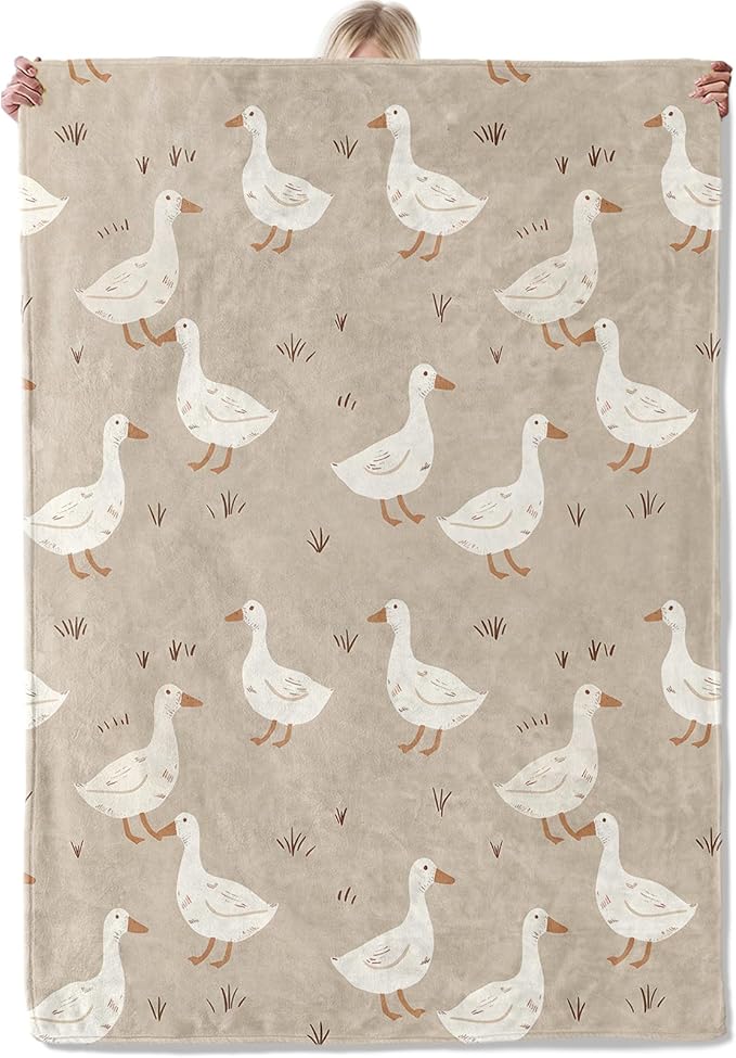 Cute White Duck Theme Throw Blanket Gifts for Women, Soft Fuzzy Warm Cozy Flannel Blankets for Bedroom, Travel, Couch, Home Decor 60x80 in