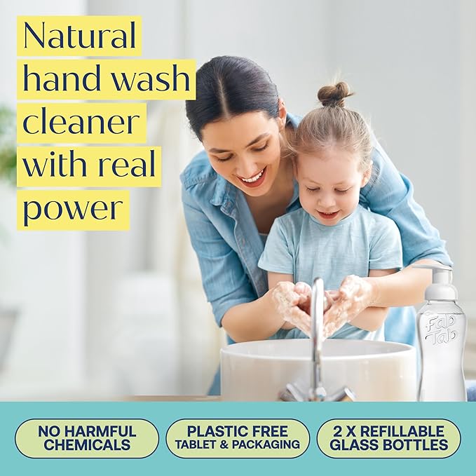 Fab Tab Dual Foaming Hand Soap Kit - 2 Refillable Glass Foaming Hand Soap Dispensers + 6 Tablet Refills - Variety Scents - Makes 6 x 11.9 Fl oz Bottles (71 Fl oz Total)