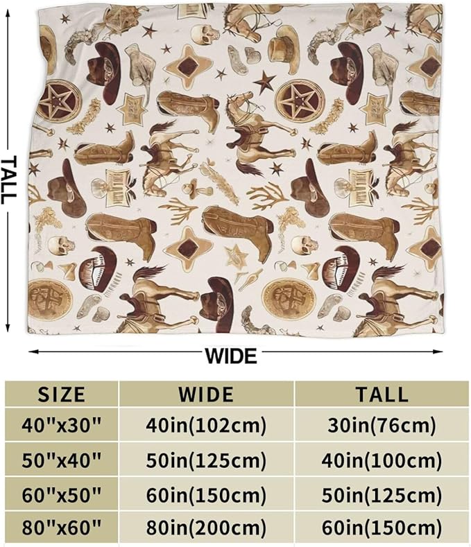 Western Blanket Soft Cozy Southwestern Flannel Throw Blanket Cowboy Decor Warm Lightweight Fleece Plush Bedding Stuff Blanket Gifts for Lover Kids Girls Boys Women Adults Bed Travel 40"x50"