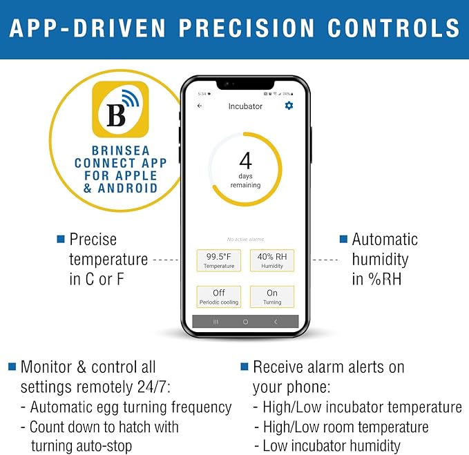Brinsea Maxi 24 EX Connect App Controlled Egg Incubator with Automatic Humidity Control and Egg Turning for Hatching 24 Chicken, Duck, Other Eggs. Precision App-Driven Digital Controls and Alarms