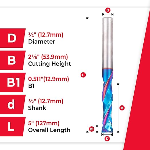 Amana Tool 46035-K CNC SC Spektra Extreme Tool Life Coated Compression Spiral 1/2 D x 2-1/8 CH x 1/2 SHK x 3 Inch Long 2 Flute Router Bit