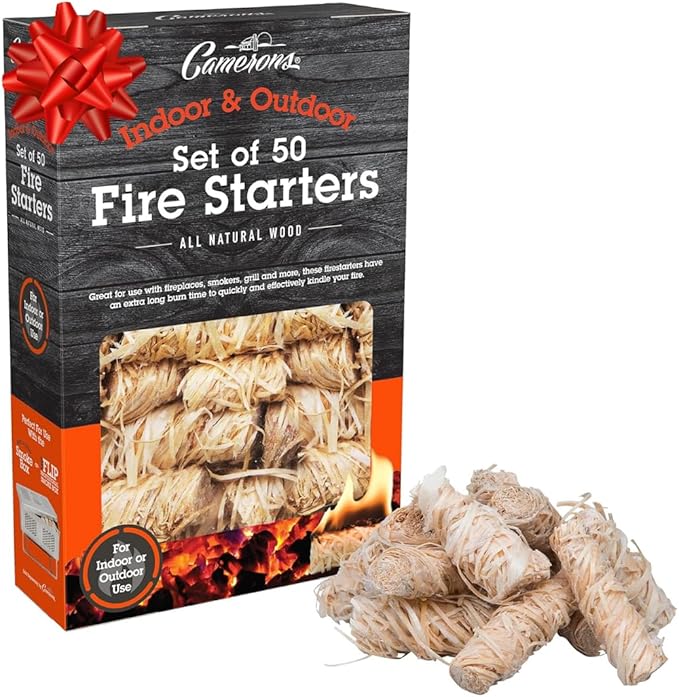 All Natural Fire Starters (50 Pack) - Unique Design Lights Quick & Easily with No Flare Up- Indoor Outdoor Use for Barbecue Charcoal Grill, Campfire, Pellet Stove, Firewood - BBQ Grilling Xmas Gift