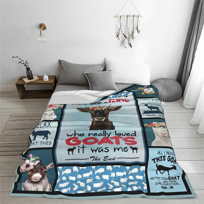 Goat Blanket Goats Throw Blanket Soft Fleece Flannel Bedding Sheep Gifts for Women Girls Lovers Adults Blue Stuff Plush for Couch Sofa Bed Room Decor 40"X50"