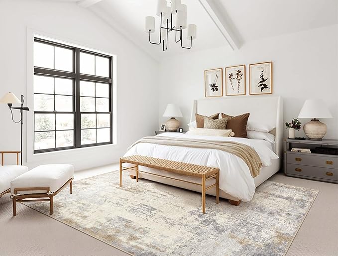 Area Rug Living Room Rugs - Washable Neutral Modern Abstract Soft Thin Large Rug Indoor Floor No Slip Rug Carpet for Bedroom Under Dining Table Home Office Decor-Light Brown/Gray-7'x 9'