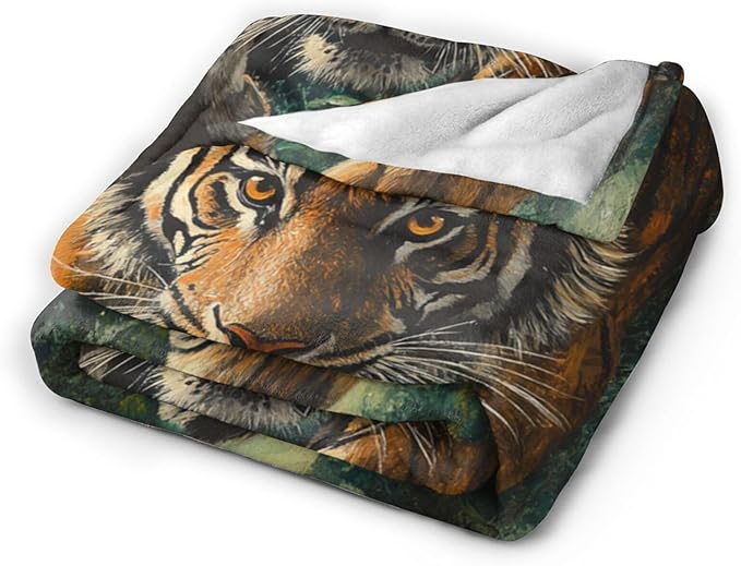 Tiger Fleece Plush Throw Blanket - Soft, Warm, Cozy Flannel Bedding Stuff for Girls, Boys, Kids, Adults, Women - Travel Size 50"x60"