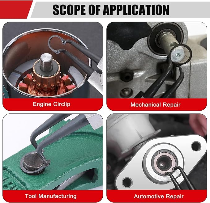 4 Pack 7" Snap Ring Pliers Set with Storage Pouch, Heavy Duty Internal/External Circlip Pliers Kit with Straight/Bent Jaw, Precision Spring Loaded Pliers for Ring Remover Retaining