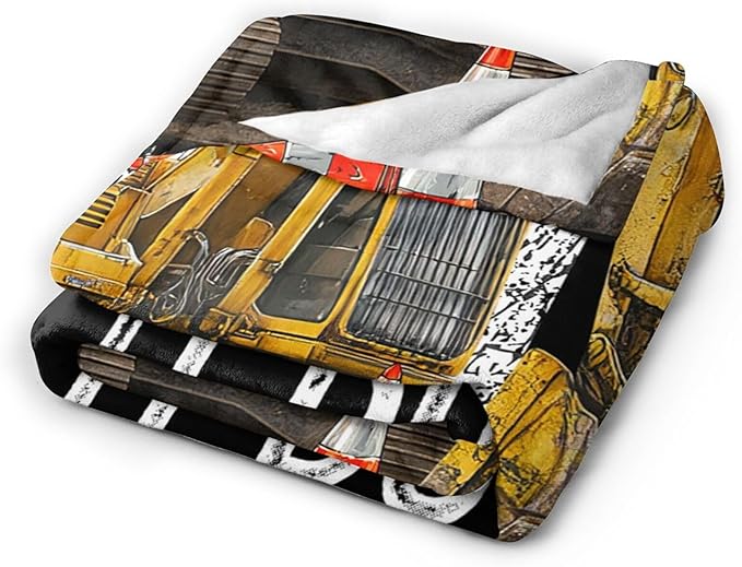 Dynova Excavator Blanket Cozy Plush Construction Throw Blankets Fuzzy Flannel Fleece Tractor Toys Gifts Car Theme Decor for Girls Boys 80"X60"