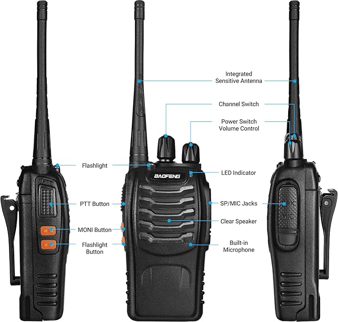 Baofeng Walkie Talkies BF-888s Rechargeable Two-Way Radios for Adults Long Range Handheld Communicator Professional UHF Interphone 2 Pack Walky Talky Set with Earpiece,Li-ion Battery and Charger