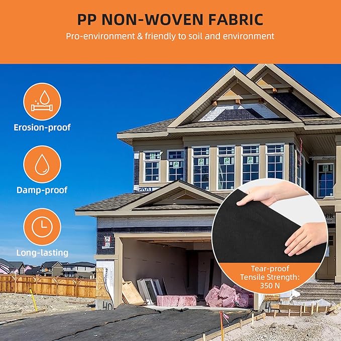 PioneerWorks Geotextile Landscape, 6ft x 100ft & 6oz Geotextile Fabric, PP Drainage 350N Tensile Strength & 440N Load Capacity, for Driveway & Road Stabilizationr, Erosion Control, French Drains