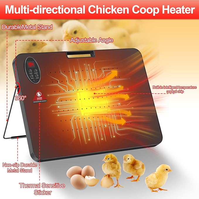 Upgraded Chicken Coop Heater,200W Safe Chicken Heater for Coop, Chick Heating Plate Radiant with Thermal Protector,Energy Efficient Heater with High Temperature Alert for Winter Chicks Poultry Animals