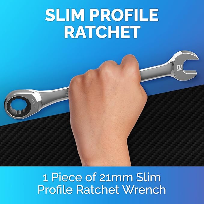 TOOLGUARDS 21mm Wrench - Ratcheting Wrench - Slim Profile - Ratchet Wrench - 100% Lifetime Satisfaction Guarantee