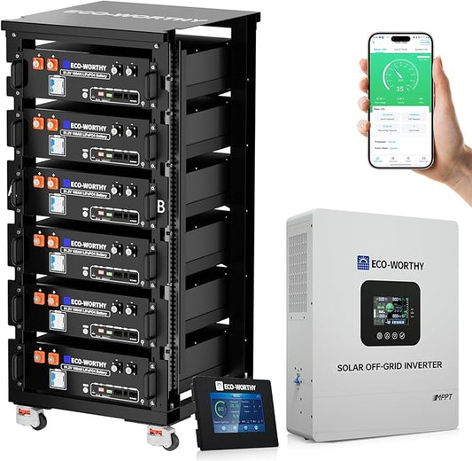 ECO-WORTHY Home Power Station Backup Power,30720Wh LiFePO4 Battery Support Communication、Bluetooth and WiFi,AC 5000W Inverter,Battery Monitor,for Home Backup,Emergency,Solar System Components