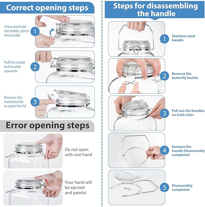 1.5 Gallon Glass Jars With Airtight Lid, Gallon Mason Jars Wide Mouth w Scale Marks(192 FL Oz), Glass Storage Containers with Lids And Sturdy Handles For Flour, Sugar, Baking Supplies, Set of 2