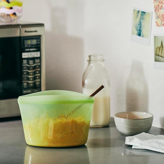 Stasher Premium Silicone Reusable Food Storage Bowl, Green, Microwave, Sous Vide, Dishwasher, Oven and Freezer Safe, BPA Free, Leak-free, Eco-friendly, 4-Cup Bowl