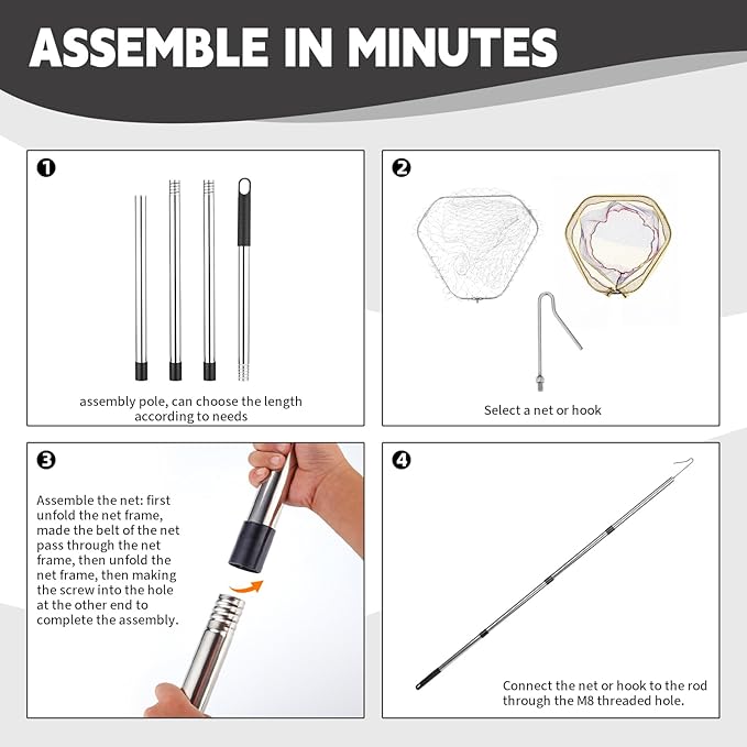 Chicken Catcher 3 in 1 Kit,Adjustable from 33" to 79" Chicken Net with 2 Folding Catching Nets & Chicken Leg Hook.Suitable for Catching Chicken,Ducks,Fish,Birds,Poultry and Animals（15.3" x 23.2" Net）