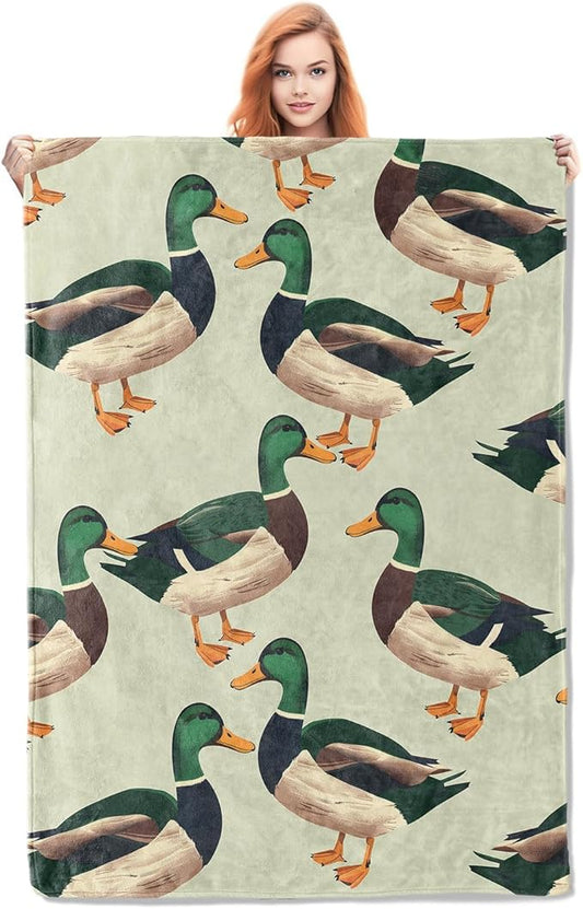 Cute Wild Duck Blanket Gifts for Adults Kids Girls Boys Soft Warm Lightweight Cozy Flannel Animal Duck Throw Blankets for Bed Sofa Couch Living Room Decor 50x60in