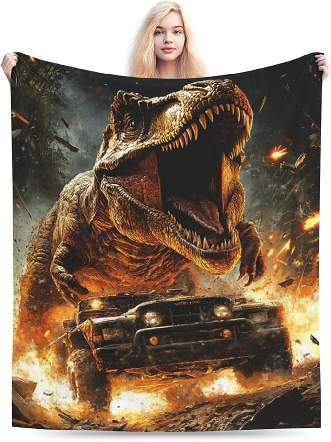 Cool Dinosaur Throw Blanket Dinosaur Truck Blankets Disk Fleece Plush Super Soft Cozy Warm Lightweight Musical Instrument Decor Gifts for Boys Girls Kids Adults Men Women 40" x 50"