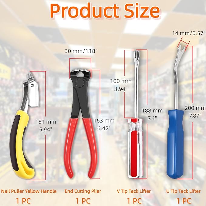 4 Pcs Staple and Nail Puller Tool Kit Set - Professional Upholstery Staple Remover, Tack Lifter, Nail Puller Pliers & Fastener Remover for Wood, Furniture, Flooring, Walls, Cars & Photo Frames