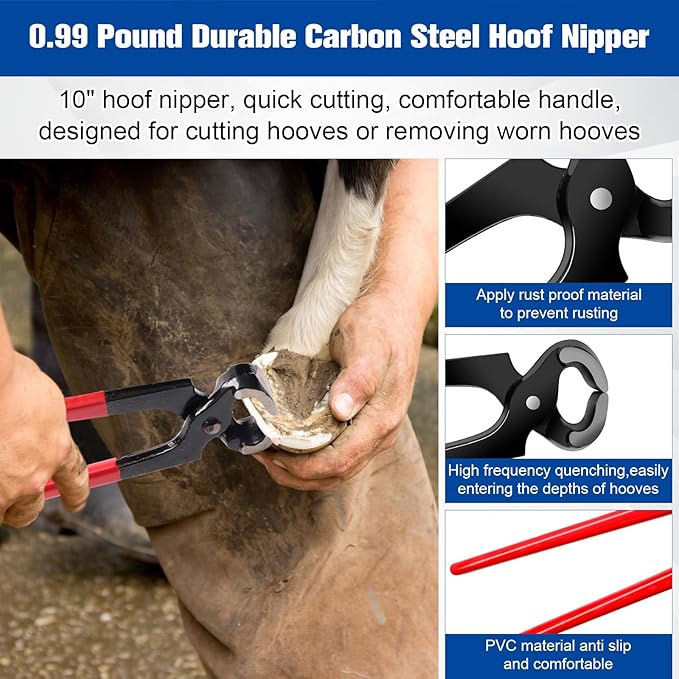 10 Inch 8 Pcs Farrier Tools, Horse Goat Hoof Trimmers for Goats and Sheep with Carbon Steel Nipper, Shears Nail Clipper, Rasp File, Hoof Trimming Cutter Knives, Horseshoe Brush, Storage Bag