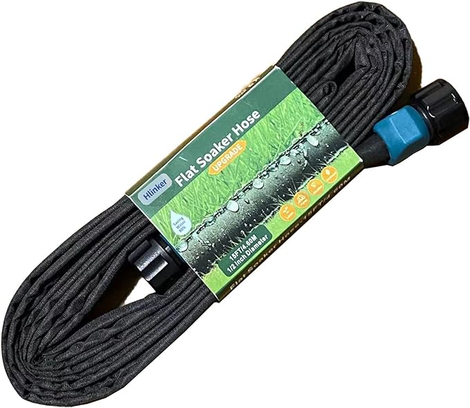 Flat Soaker Hose 15 FT for Garden Beds, 15Ft 1/2" Linkable Consistent Drip Irrigation Hose Save 80% Water, Leakproof Heavy Duty Double Layer Sprinkler Hose