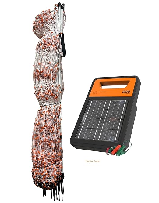 Gallagher S20 Solar Fence Charger + 48in x 82ft Poultry Netting Bundle | Portable Electric Fence System for Chickens, Garden Protection & Predator Exclusion | Solar Energizer with Rechargeable Battery