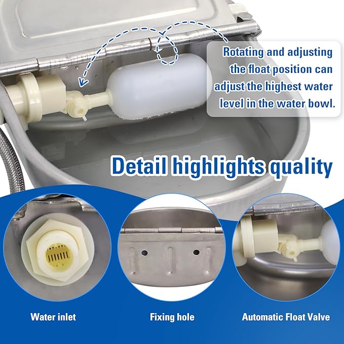 Stainless Steel Automatic Waterer Bowl Farm Livestock Pet Auto-Watering for Dog Cattle Horse Float Valve Sheep Goat with Float Water Valve Pipe and 3/4''Adaptor