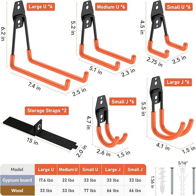 Garage Hooks with Anti-Slip Coating,Heavy Duty Wall Mount Storage Hooks for Hanging Bike,Hose,Ladder,Yard,Garden Tools (30 Pack Orange)