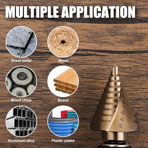 COMOWARE 5PCS M35 Cobalt Step Drill Bit Set with 1/4" Hex Shank, Automatic Center Punch, Two Spiral Flute Impact Design, Ideal for Metal, Stainless Steel, Wood, Plastic