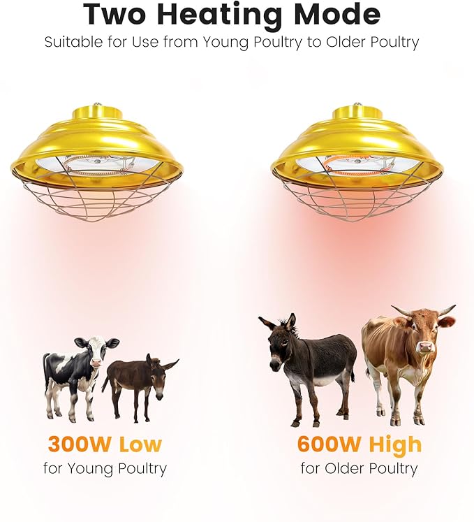 Large Hanging Chicken Coop Heater, 600W 2 Heating Levels Premium Waterproof Large Range Heaters for Cattle, Horses, Donkeys, Poultry, Greenhouse Plant