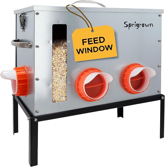 Metal Chicken Feeder 40lb, No Waste Automatic Chicken Feeder with Window, Galvanized Large Capacity Poultry Equipment, Rodent Proof, Rat Proof, Weatherproof Silo, Outdoor Coop, Comederos para Gallinas