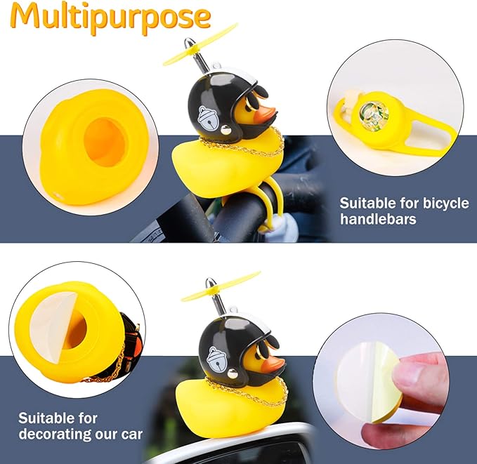 wonuu Rubber Duck Toy Car Ornaments Yellow Duck Car Dashboard Decorations Squeeze Duck Bicycle Horns with Propeller Helmet