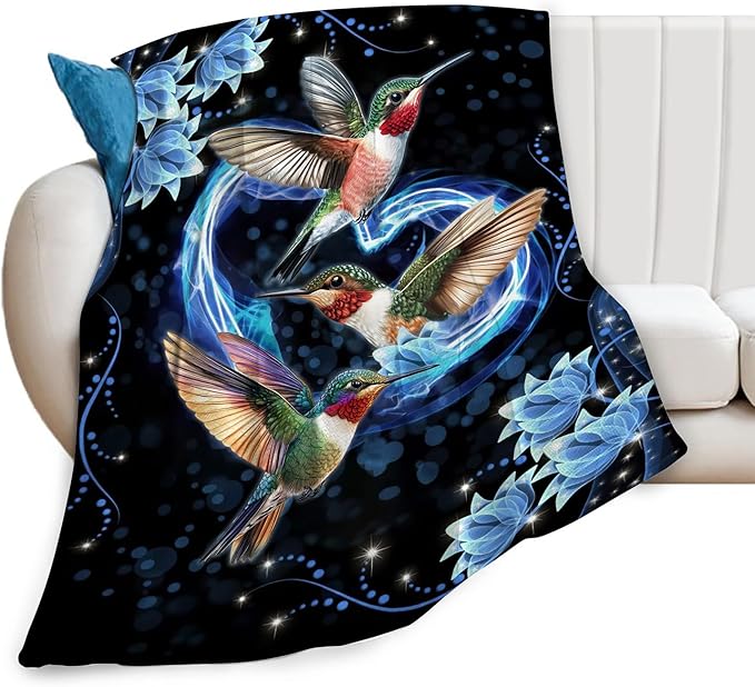 Hummingbird Blanket Super Cozy Soft Hummingbird Throw Blanket Warm Plush Fluffy Hummingbird Stuff Gifts for Women Girls Fleece Flannel Gift Blankets for Kids Adults 60"X50"