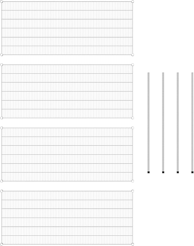 Commercial NSF Listed Chrome Stationary Wire Shelving Kit 30" x 72" x 54", with 4 Shelves Perfect for Warehouse, Walk-in Refrigerator, Freezer, Grocery Store, Restaurant, Dishroom