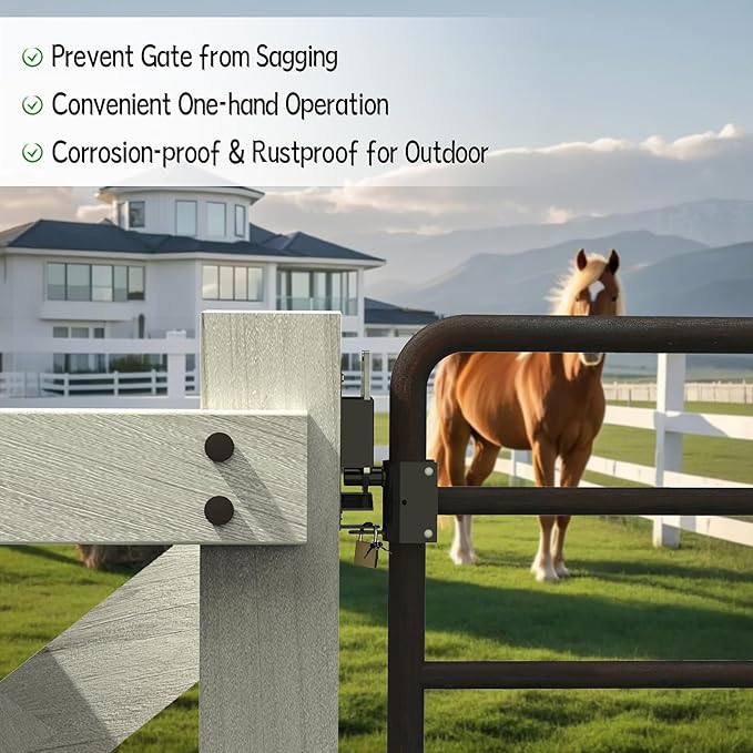 2 Way Farm Gate Latch - Heavy Duty Fence Gate Latch with Self-Locking Nut,Livestock Cattle Gate Latches for Pastures, Stables, Ranches, Horse Corrals,Farms