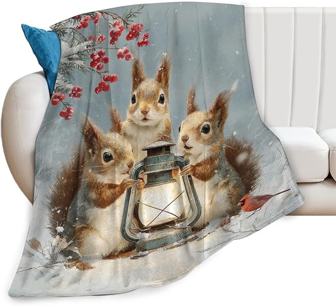 Squirrel Blanket Gifts for Girls Boys Christmas Winter Throw Blankets Cozy Plush Fleece Flannel Fuzzy for Women Men Decor 50"X40"