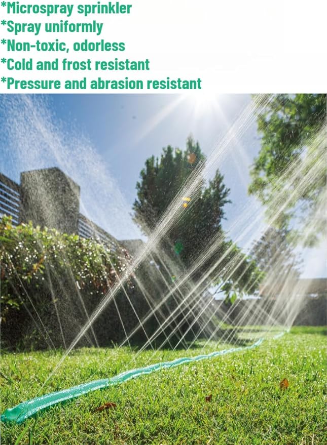 PVC Flat Soaker Hose drip Garden Vegetable Water Hose Irrigation Spray Hose Double Connector with Holes (25FT)