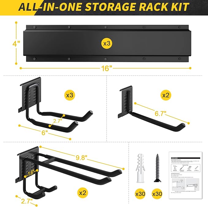 48" Garage Tool Organizer Wall Mount, 440lbs Garden Garage Storage Garage Organization with Adjustable Heavy Duty Hanging Hooks, Yard Rack Hanger System Shovel Rake Broom Ladder Holder, Men Gift