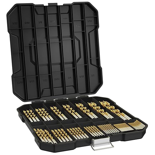 99Pcs Titanium Drill Bit Set, 135 Degree Tip HSS Drill Bit Kits, Sizes from 1/16" to 3/8" for Drilling Soft Metal, Aluminum, Copper, Wood and Plastic, with Plastic Indexed Case for Storage