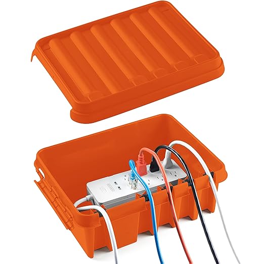 SockitBox – The Original Weatherproof Connection Box – Indoor & Outdoor Electrical Power Cord Enclosure for Timers, Extension Cables, Transformers, Power Strips, Lights, Tools & More – Medium – Orange