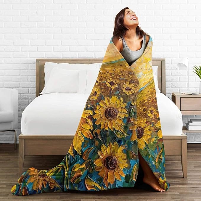 Sunflower Throw Blanket Sunflower Floral Flannel Blankets Flower Fuzzy Plush Super Soft Cozy Warm Decor Gifts for Boys Girls Kids Adults Men Women 50" x 60"