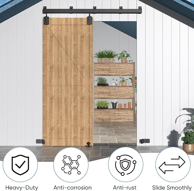 6FT Heavy Duty Exterior Barn Door Hardware Kit, BarnBase Box Rail Door Hardware kit, Outdoor Barn Door Hardware Kit for 1 Door(Door not Include), 450 lbs Capacity, Black