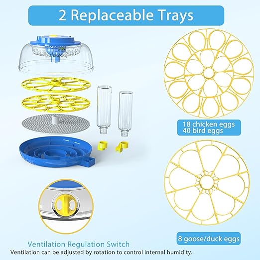Incubators for Hatching Eggs, 18 Egg Incubator with Automatic Egg Turning and Humidity Control, 360° View Incubadora De Huevos De Gallina, Egg Candler, Incubator for Chicken Eggs, Ducks, Goose, Quail