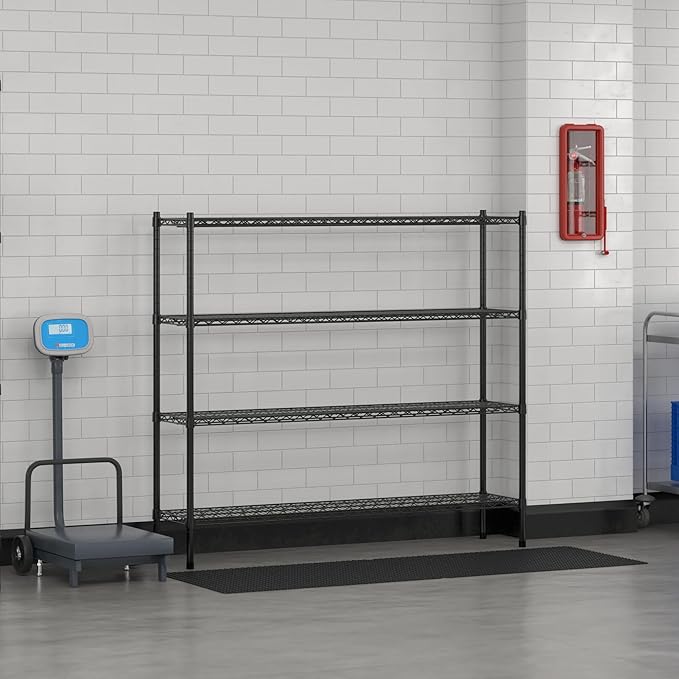 Commercial NSF Listed Black Epoxy Stationary Wire Shelving Kit 14" x 60" x 54", with 4 Shelves Perfect for Warehouse, Walk-in Refrigerator, Freezer, Grocery Store, Restaurant, Dishroom