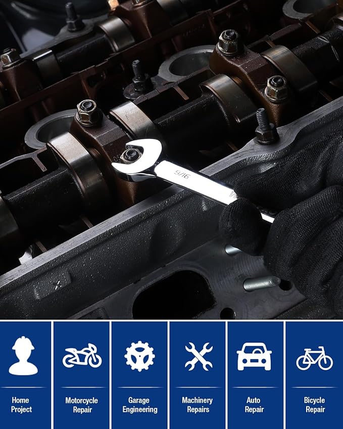 WORKPRO 9/16" Ratcheting Combination Wrench SAE, CR-V Constructed with Mirror Polish Chrome Plating, 12-Point Design, 15-Degree Offset