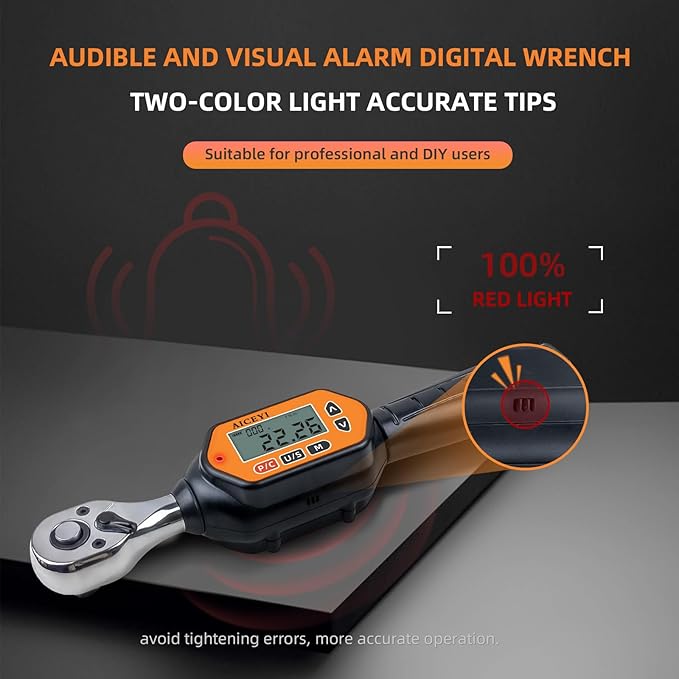 Digital Torque Wrench, 73.7 Ft.lbs/3-100 N.m, 1/2 in Drive Rachet Torque Wrench with Buzzer & LED Indicator Four Units of Measure Torque Wrenches Digital