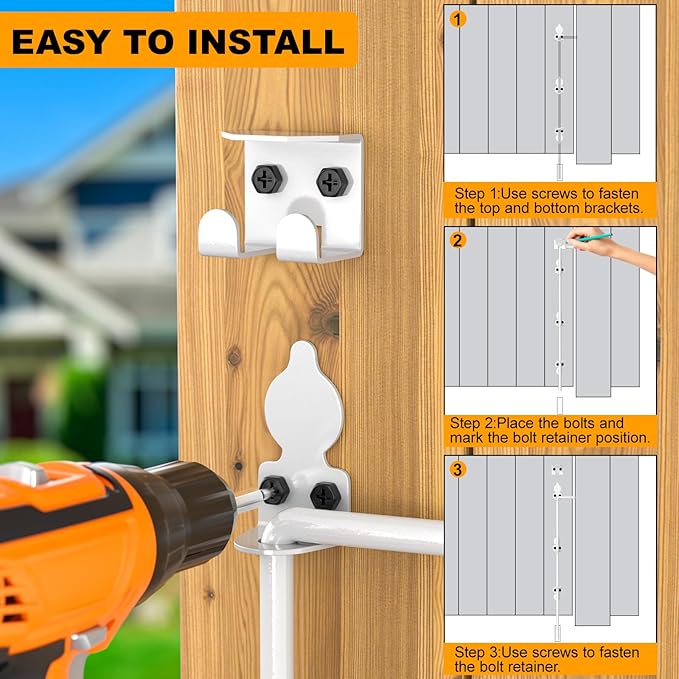 24" Cane Bolt Drop Rod for Gate, Heavy Duty Gate Latch for Wooden Fence Metal Gates, Gate Ground Stopper Hardware for Wood PVC Vinyl Metal Gates, 2 Pack White