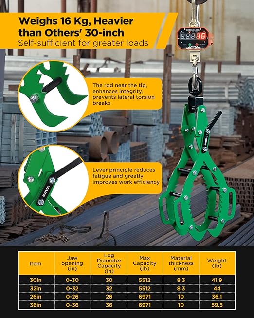 26 in Log Lifting Tongs, Log Grapple Hook with Handle, Upgraded Timber Claw Hooks as Log Handling Tools for Dragging and Lifting Logs as Tractor, ATVs, Trucks Accessories (4 Claws - 26‘’)
